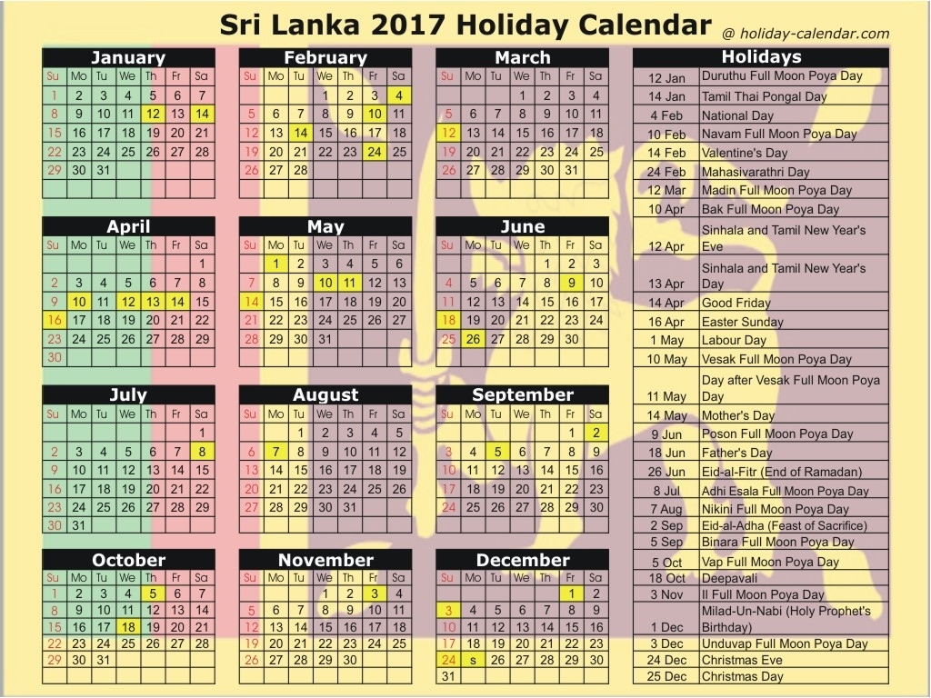 Calendar 2019 Sri Lanka. Cute Printable Calendar 2019. Public 2020 Calendar Sri Lanka