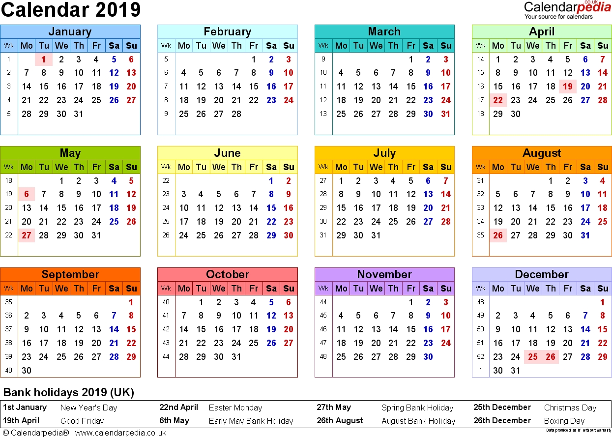 Calendar 2019 (Uk) - 16 Free Printable Pdf Templates Calendar Printing Online Uk