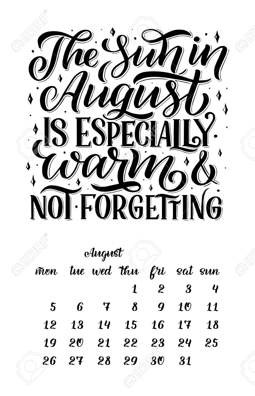 Calendar For Month 2 0 1 9. Hand Drawn Lettering Quotes For Calendar Calendar Month Starts With 0