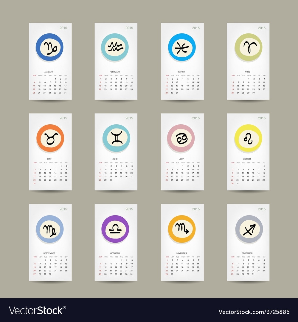 Calendar Grid 2015 Zodiac Signs Design Royalty Free Vector Calendar For Zodiac Signs