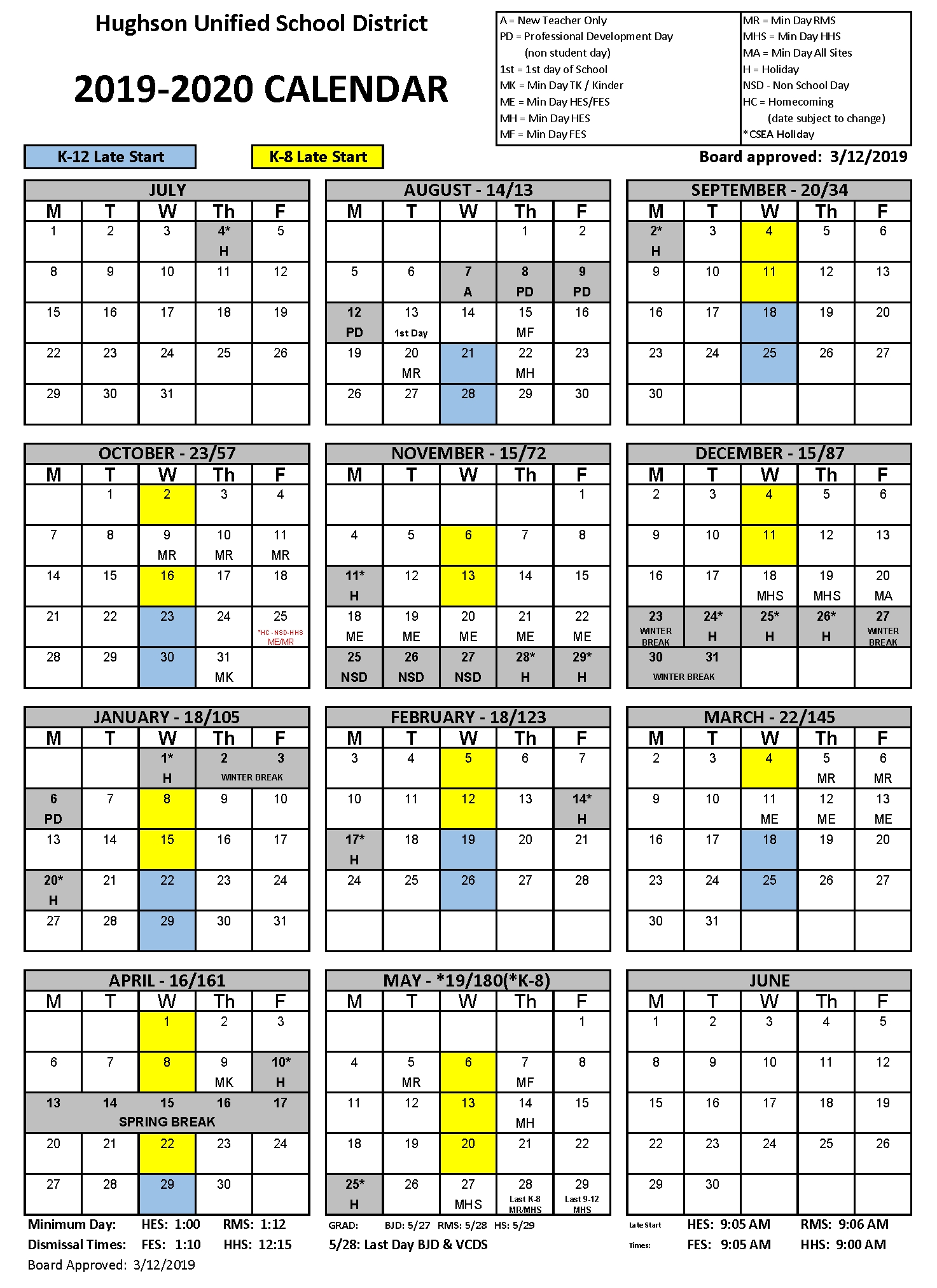 Calendar - Hughson Unified School District Exceptional Fox C-6 School Calendar