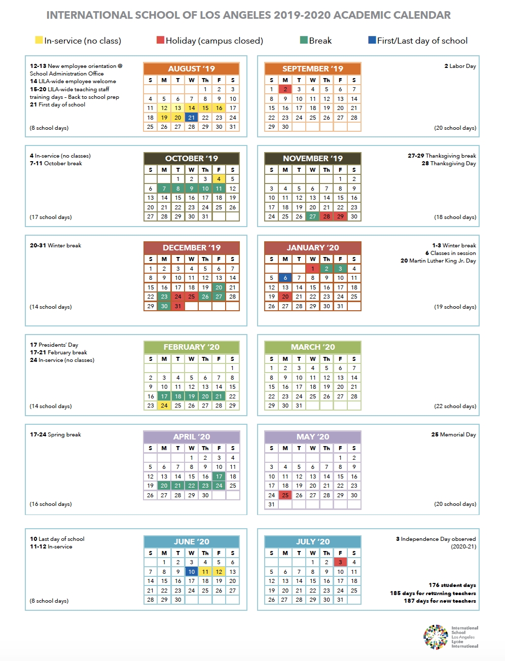 Calendar | International School Of Los Angeles Perky K International School Calendar
