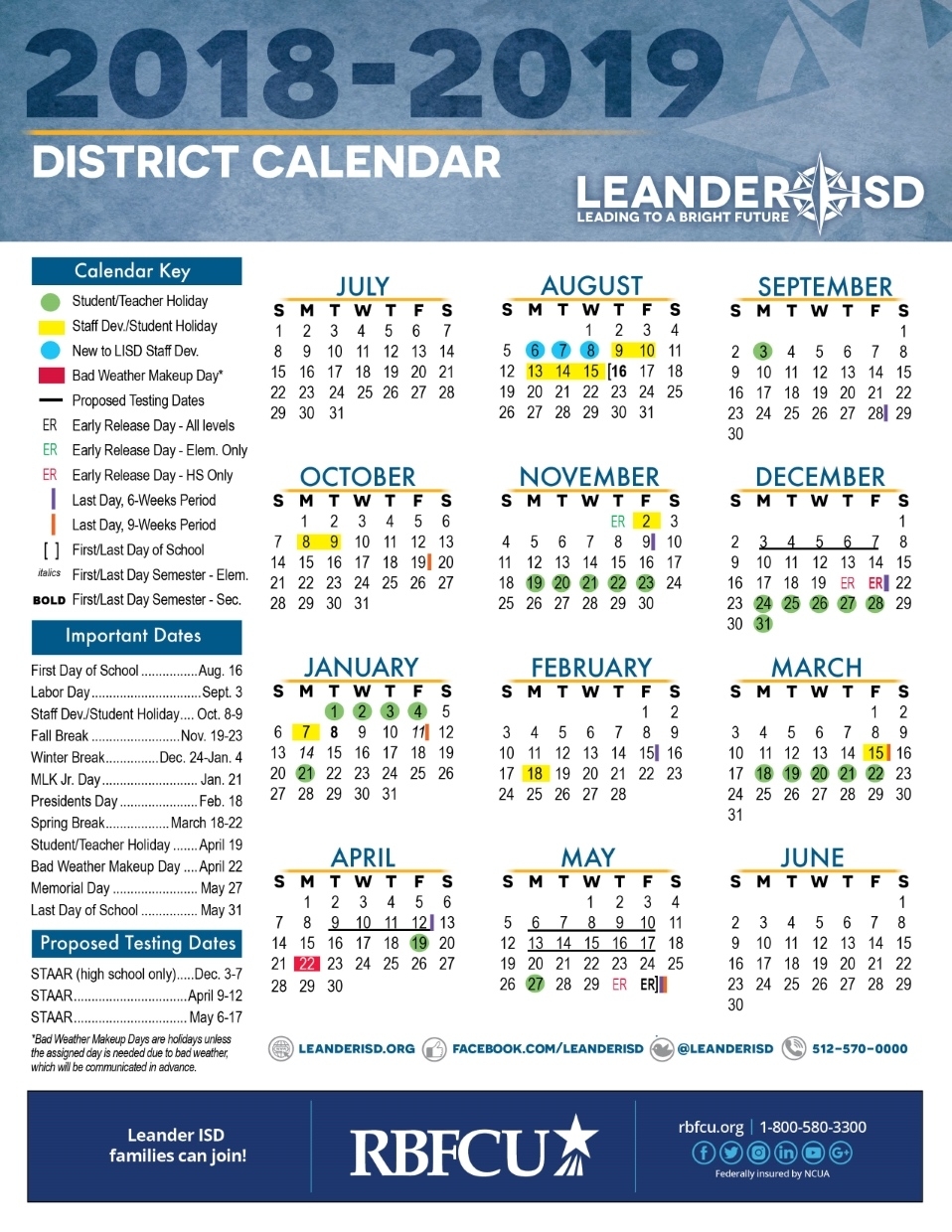 Calendar - Leander Independent School District District 2 School Calendar