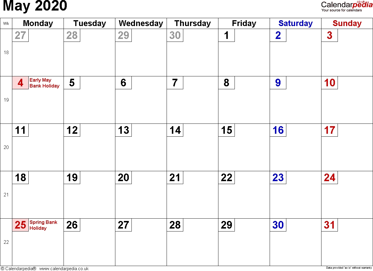 Calendar May 2020 Uk, Bank Holidays, Excel/pdf/word Templates May 2020 Calendar Uk