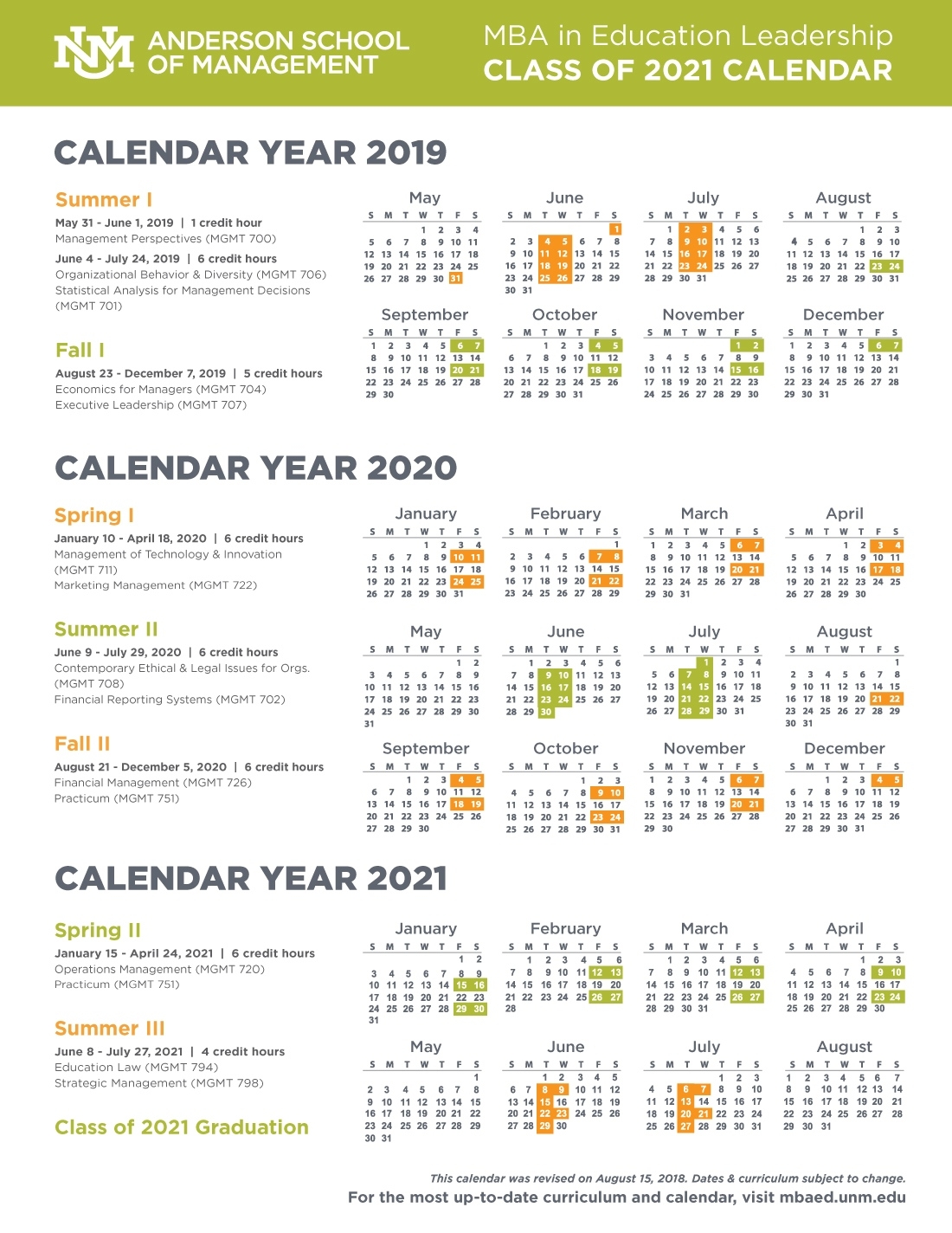 Calendar, Schedule, And Course Descriptions :: Anderson Mba In Perky Anderson 2 School Calendar