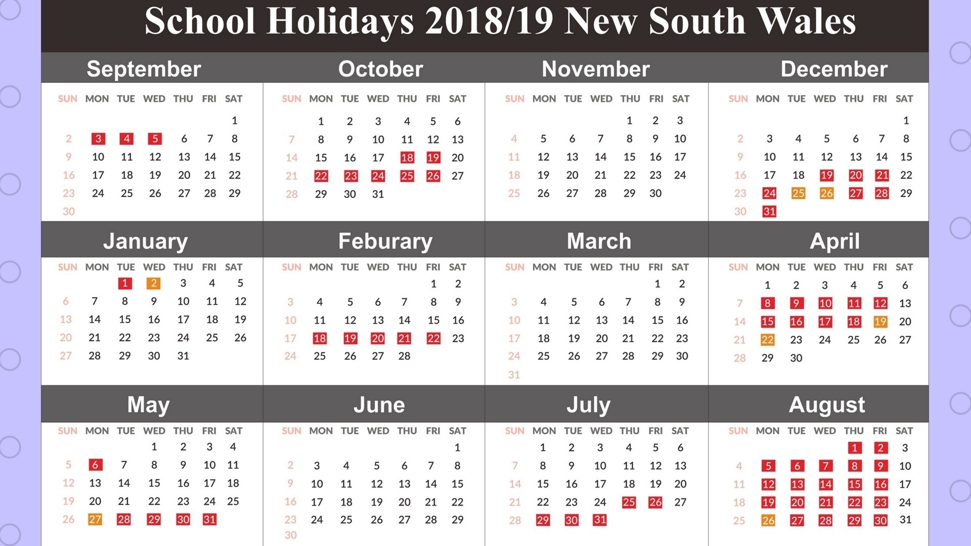 Calendar School Holidays Nsw • Printable Blank Calendar Template School Calendar Nsw 2019