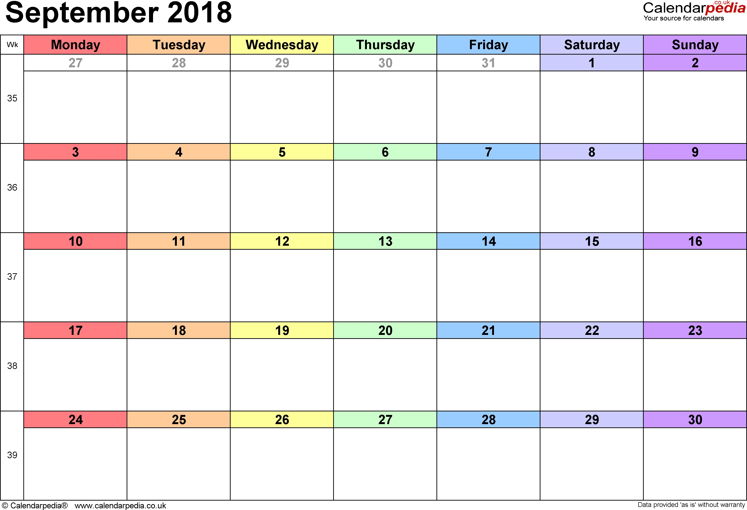 Calendar September 2018 Uk, Bank Holidays, Excel/pdf/word Templates Calendar Printing Online Uk