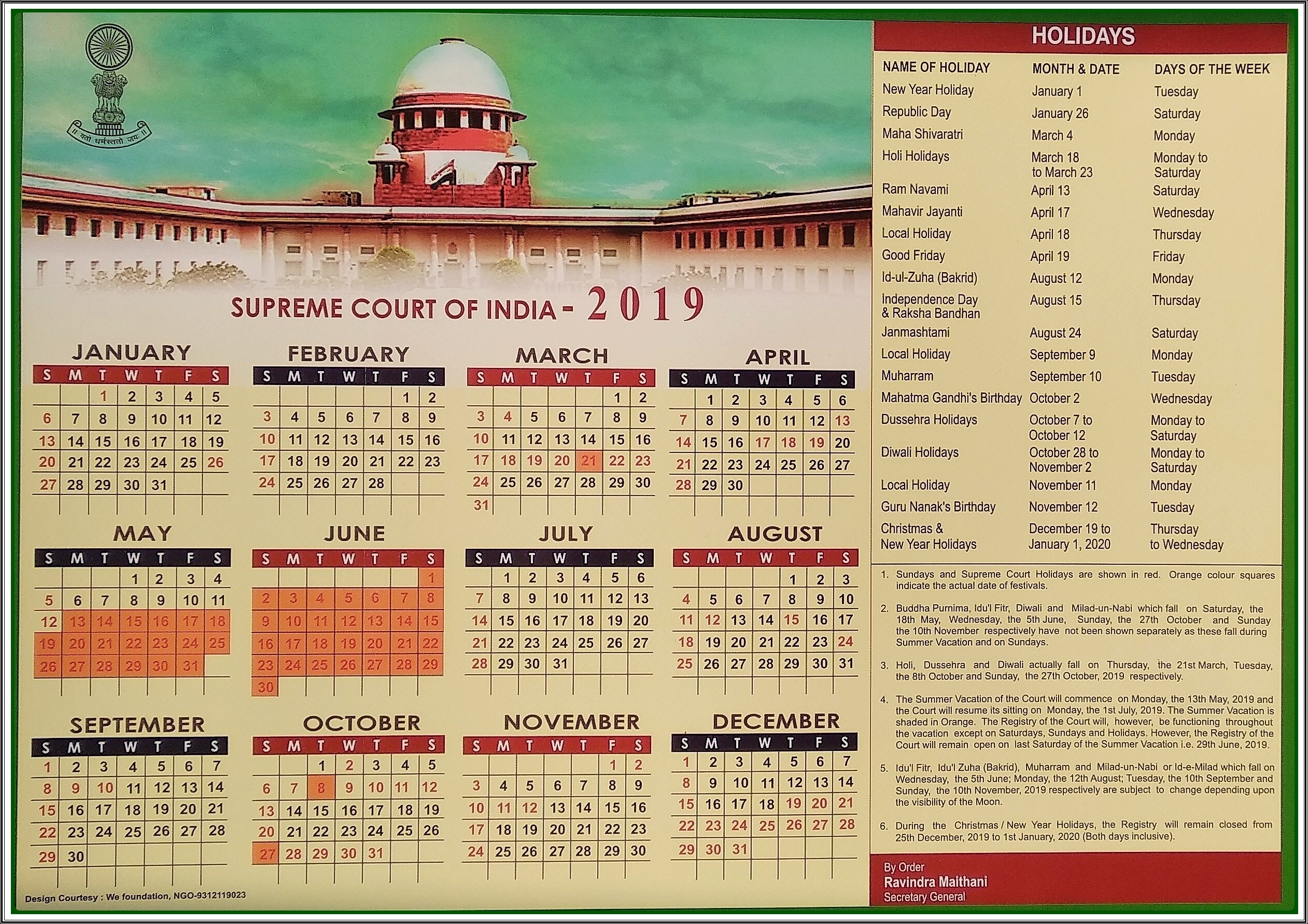 Calendar | Supreme Court Of India Exceptional 2020 Calendar India Holidays