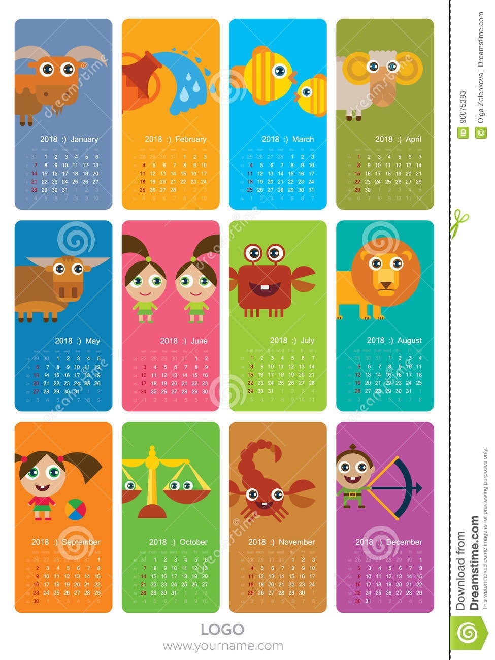 Calendar With Zodiac Signs Stock Illustration. Illustration Of Calendar For Zodiac Signs