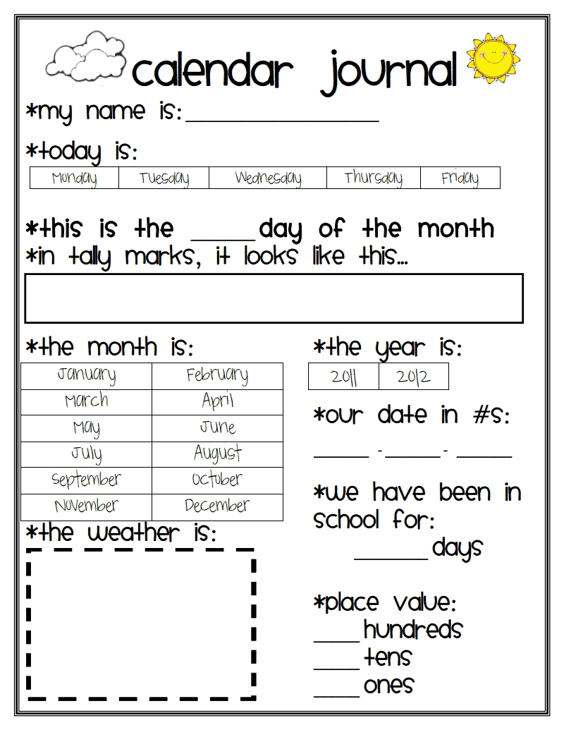 Calendar_Journal Pdf - Circle Day Of The Week And Month. Fill In Calendar Journal Template Kindergarten