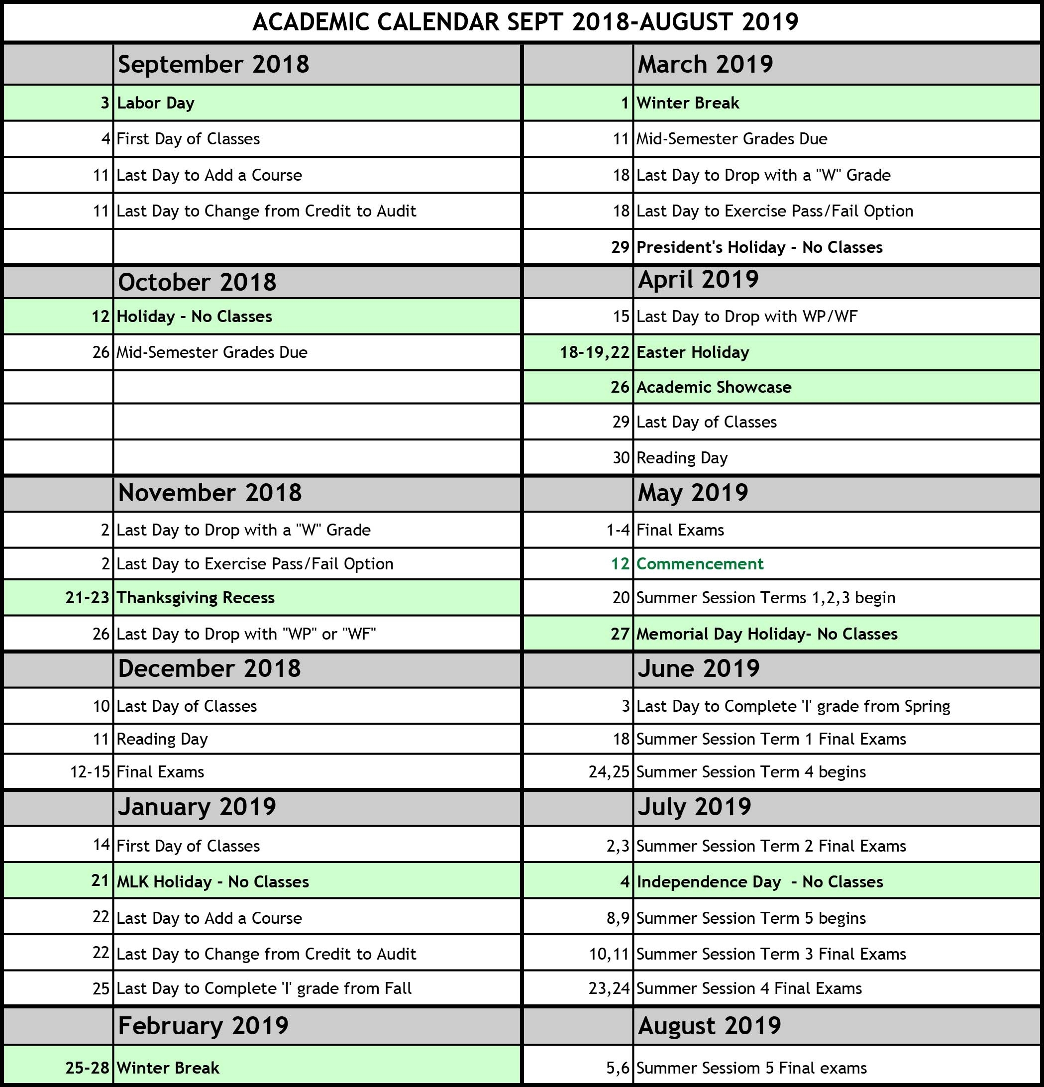 Calendars | Siena College Region 1 School Calendar