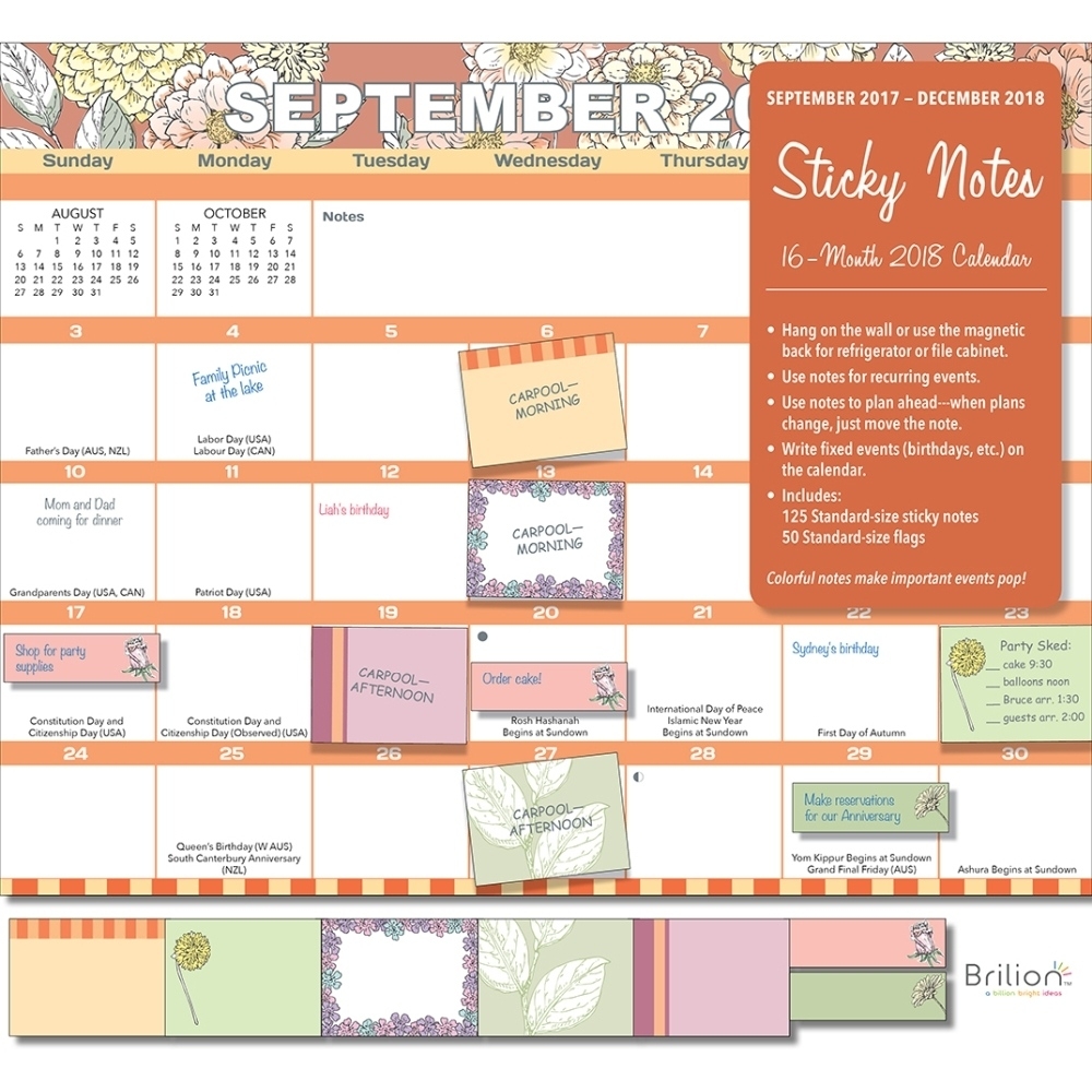 Calendarsdotcom: Sticky Notes Wall Calendar Organizer By Brilion Monthly Calendar Sticky Notes