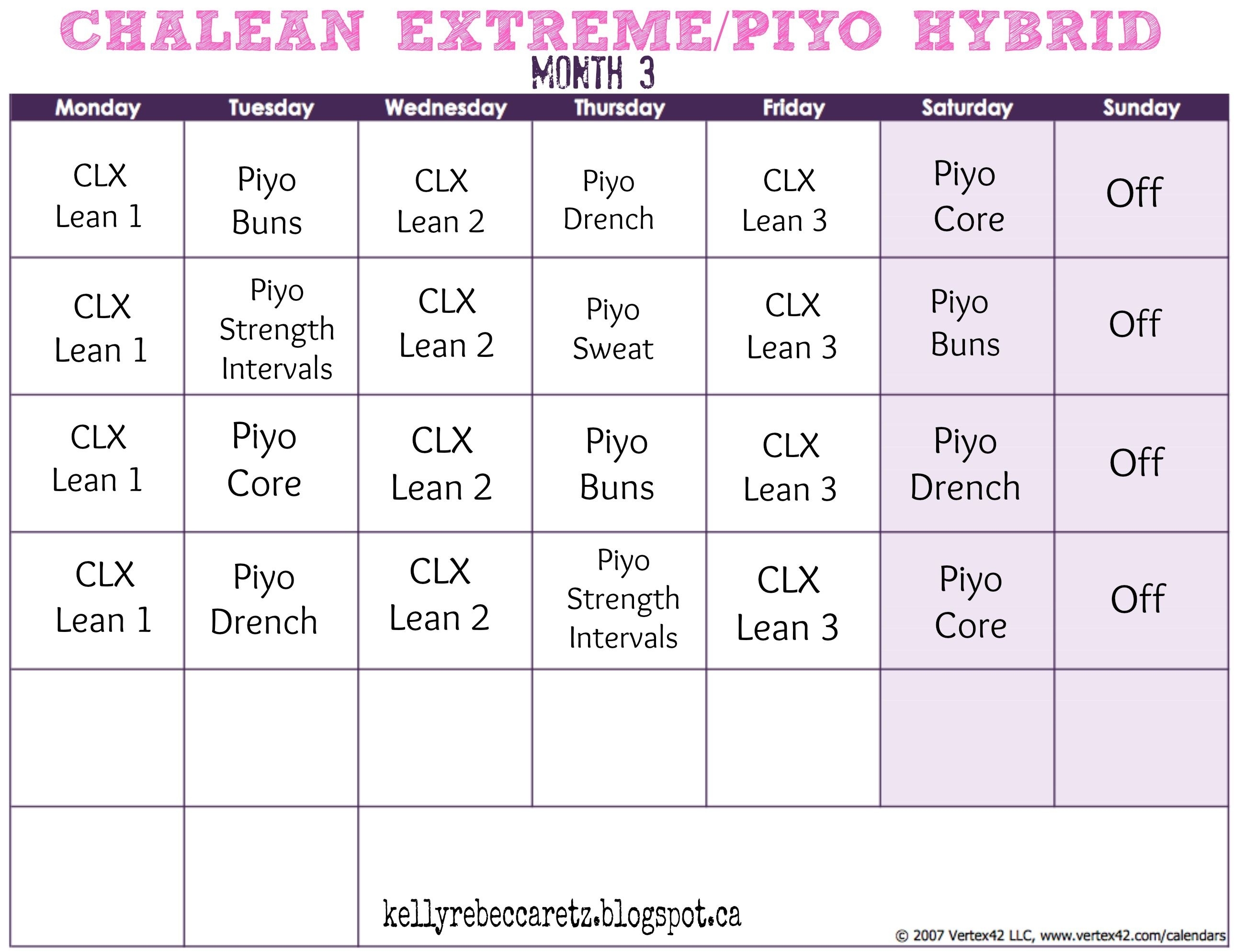 Chalean Extreme/piyo Hybrid Month 3 | Piyo | Workout Calendar Piyo Calendar Month 3