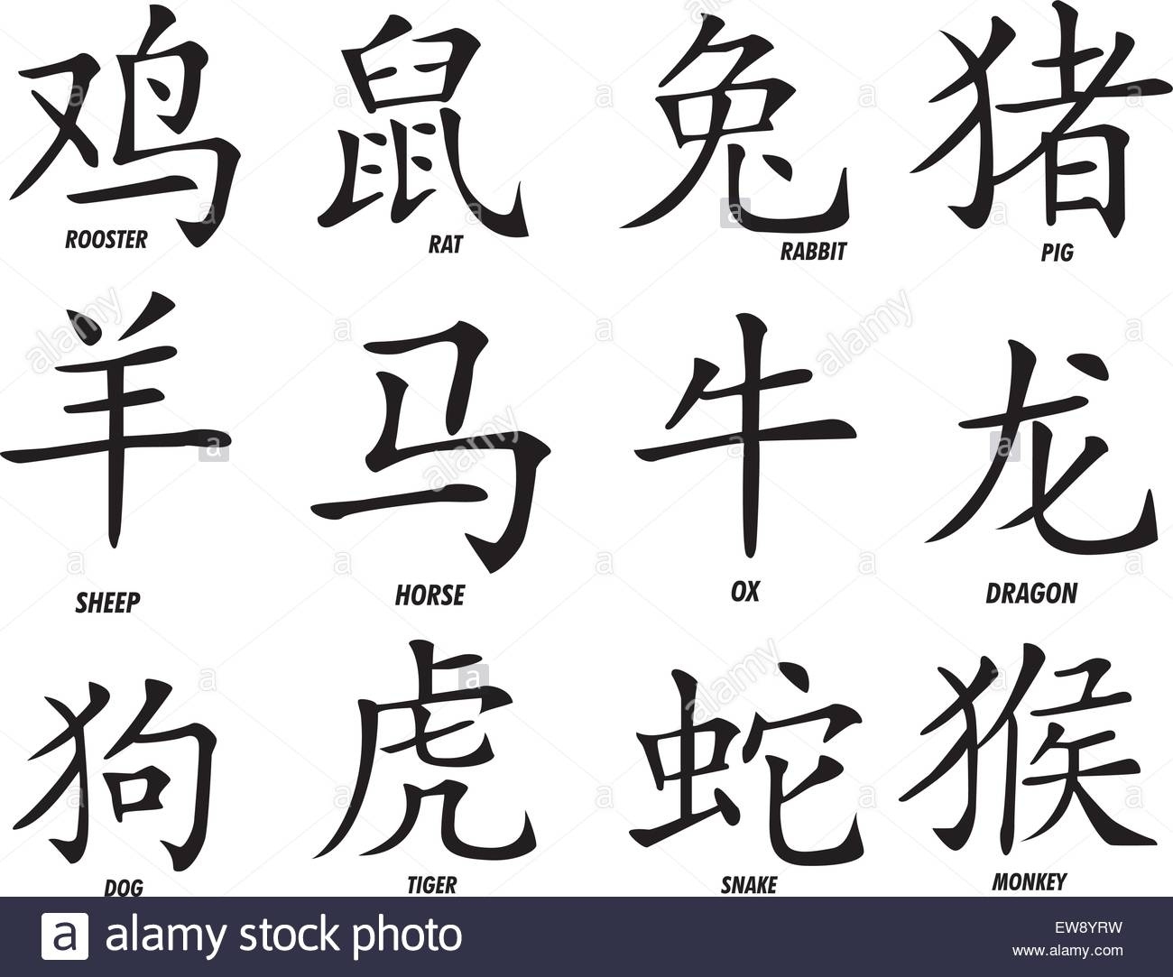 Chinese Zodiac Black And White Stock Photos &amp; Images - Alamy Chinese Zodiac Calendar Exact Dates