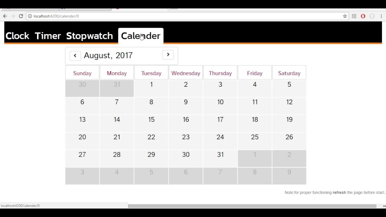 Clock | Stopwatch | Calendar | Timer : Angular2 &amp; Momentjs - Youtube Angular 2 Calendar Template