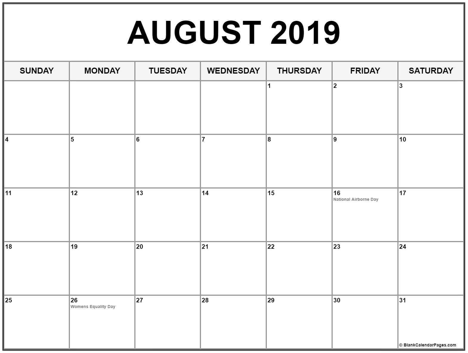 Collection Of August 2019 Calendars With Holidays Calendar Holidays For August