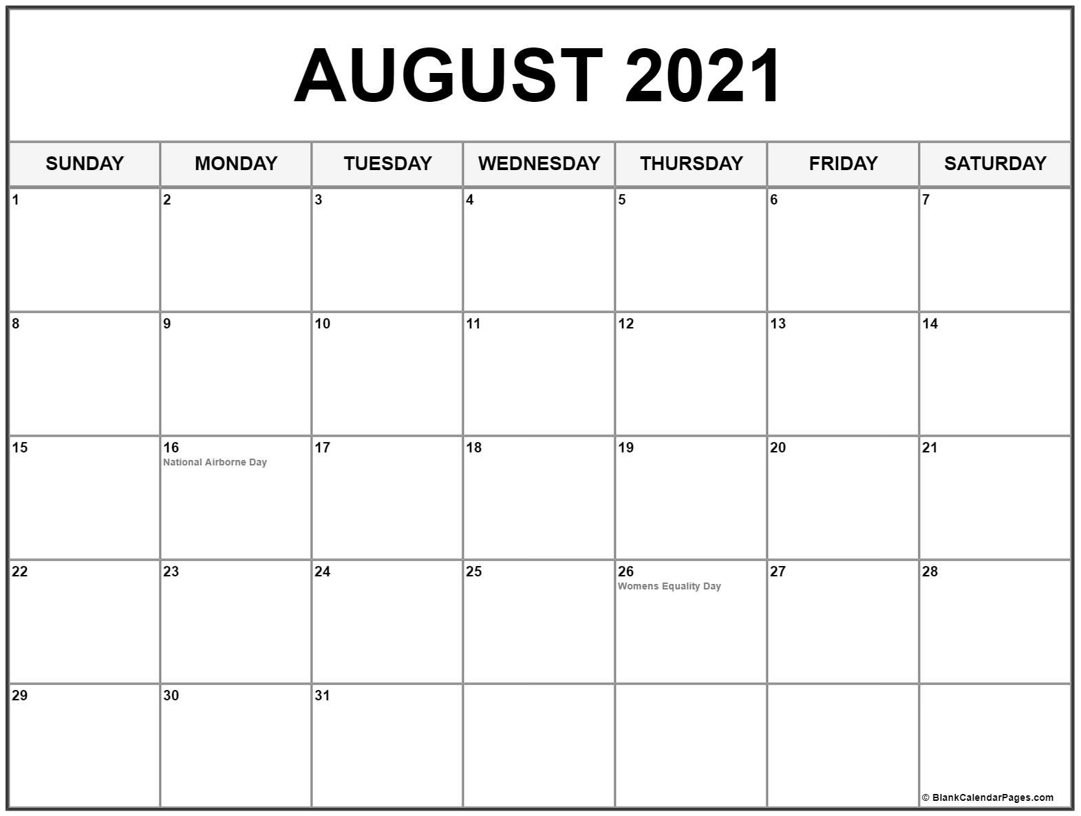 Collection Of August 2021 Calendars With Holidays Us Calendar Holidays 2021