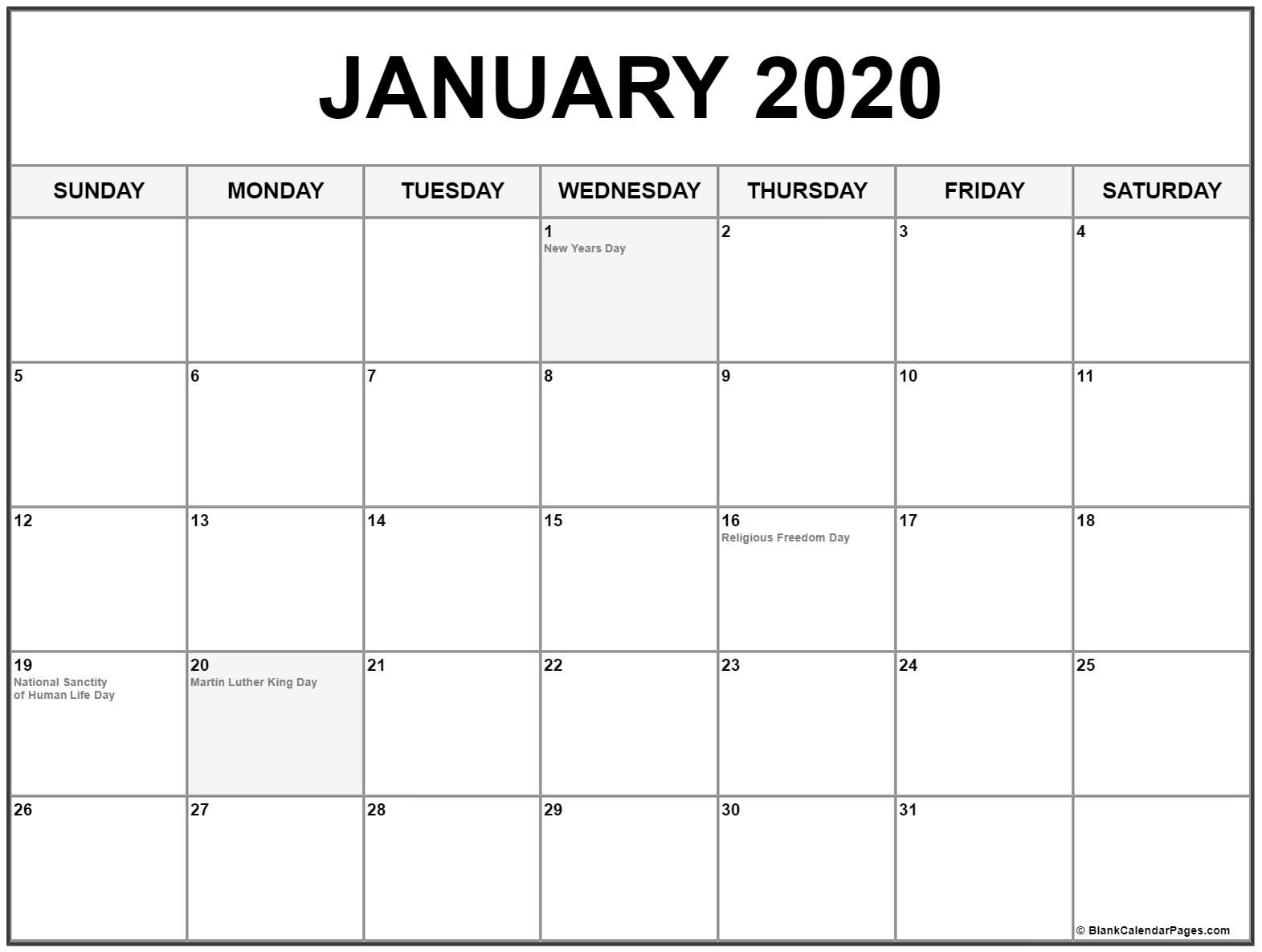 Collection Of January 2020 Calendars With Holidays 2020 Calendar Holidays Easter