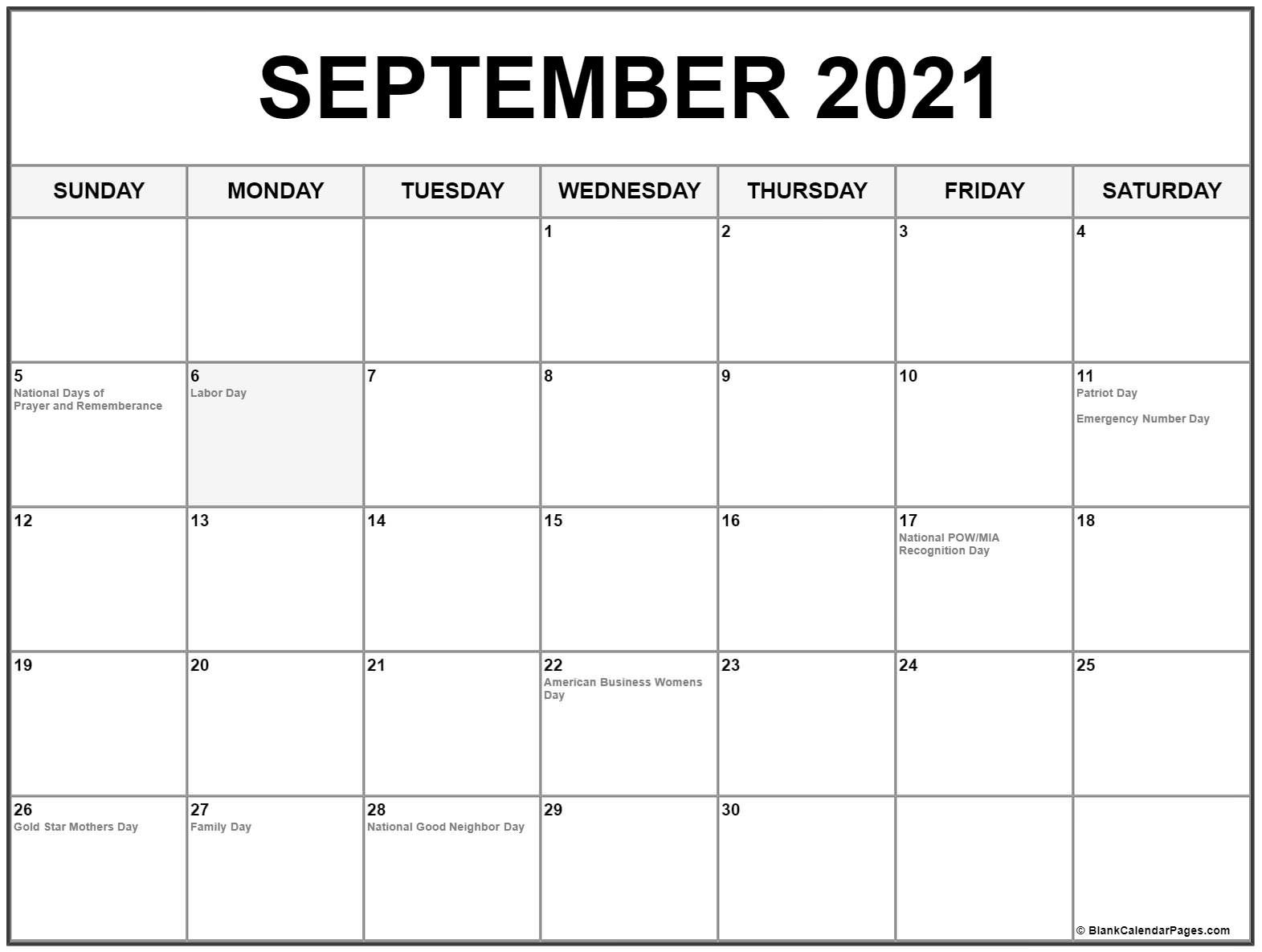 Collection Of September 2021 Calendars With Holidays Us Calendar Holidays 2021