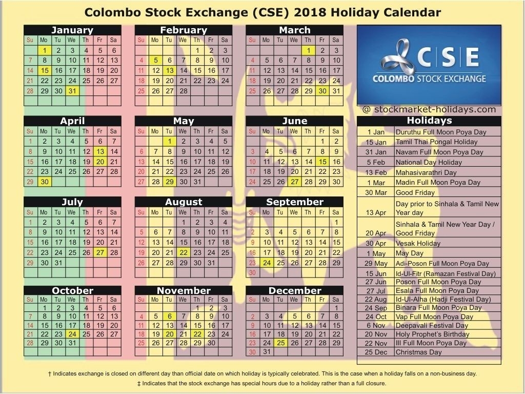 Colombo Stock Exchange 2018 / 2019 Holidays : Cse Holidays 2018 2020 Calendar Sri Lanka