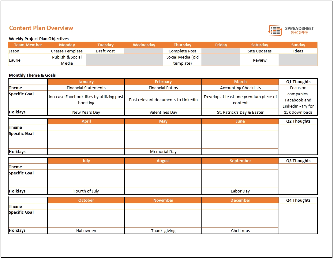 Content Calendar And Plan Template - Spreadsheetshoppe Calendar Template To Use