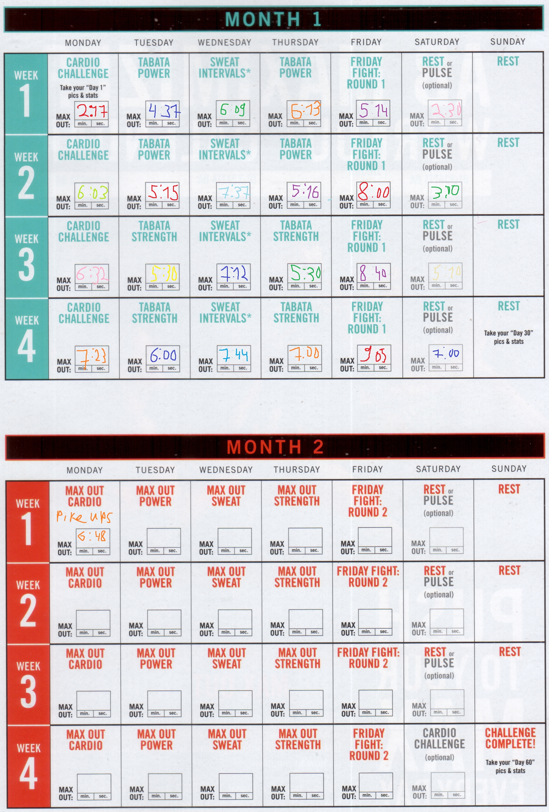 Did Max 30 Month 1 Yesterday, Wanted To Share The Results : Insanity Insanity Calendar Month 1