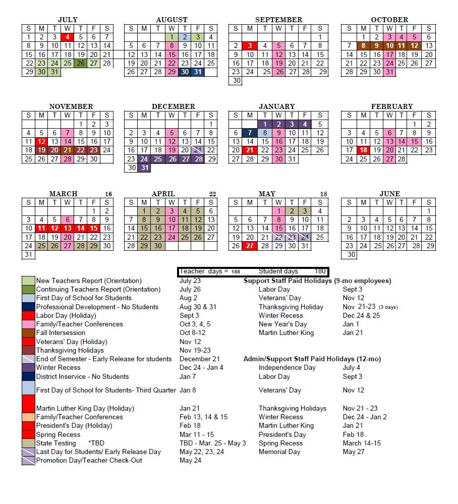 District Calendar District 2 School Calendar