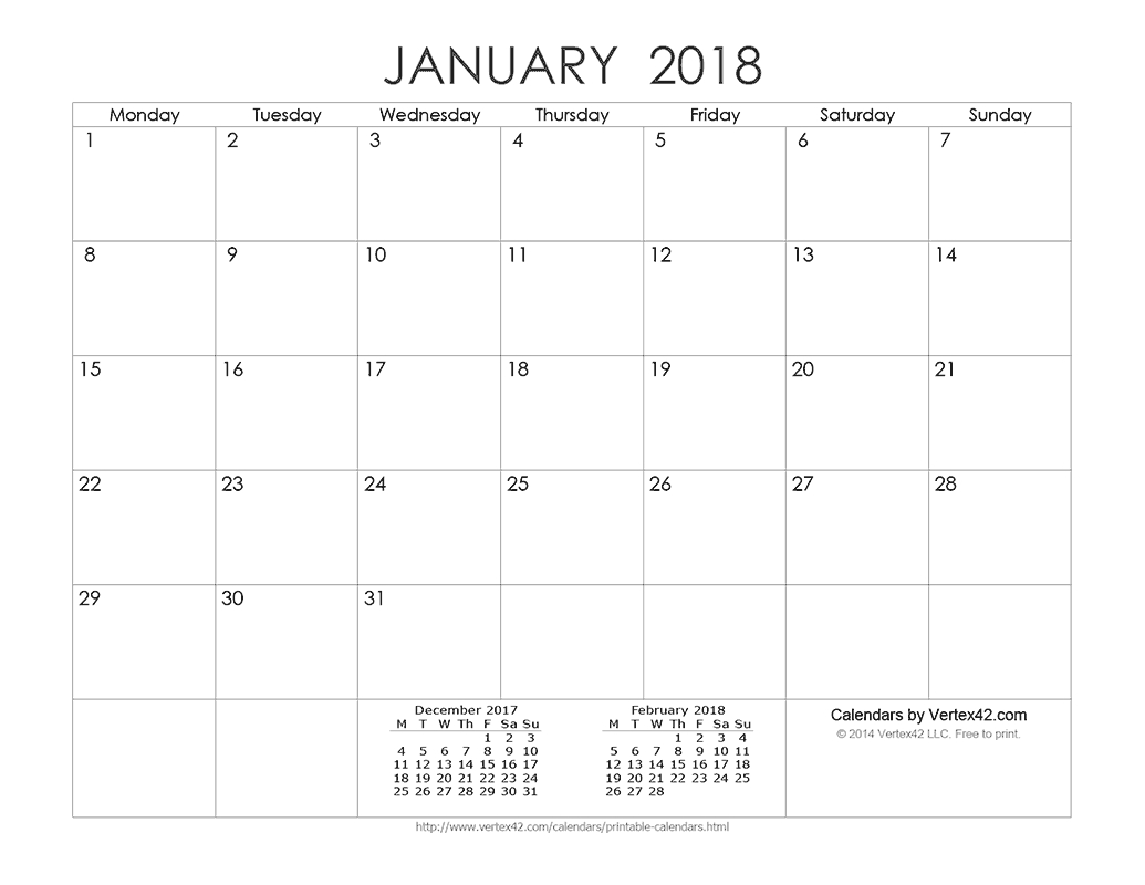 Download A Free Printable Ink Saver 2018 Calendar From Vertex42 Calendar Template By Vertex42