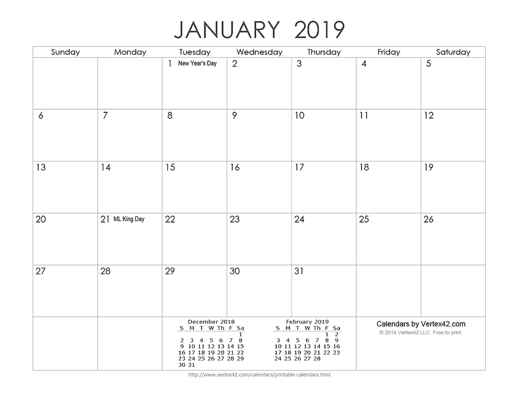 Download A Free Printable Ink Saver 2019 Calendar From Vertex42 Calendar Template By Vertex42