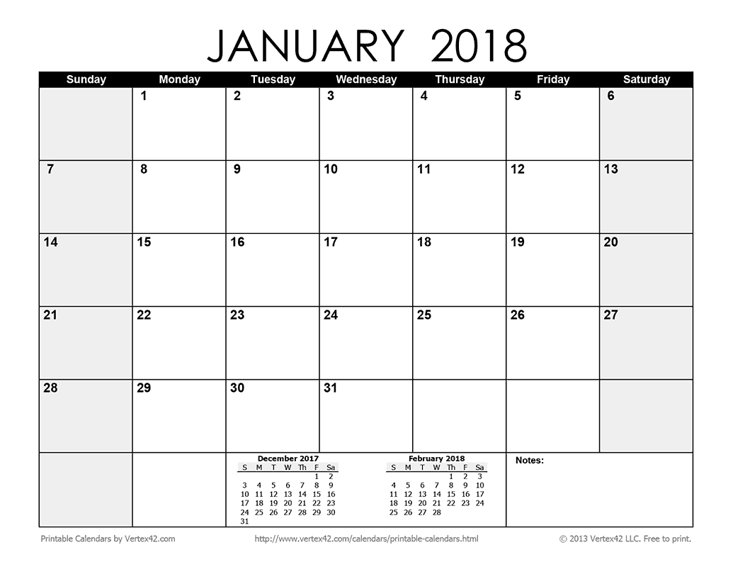 Download A Free Printable Monthly 2018 Calendar From Vertex42 Free Printable Calendar Monthly