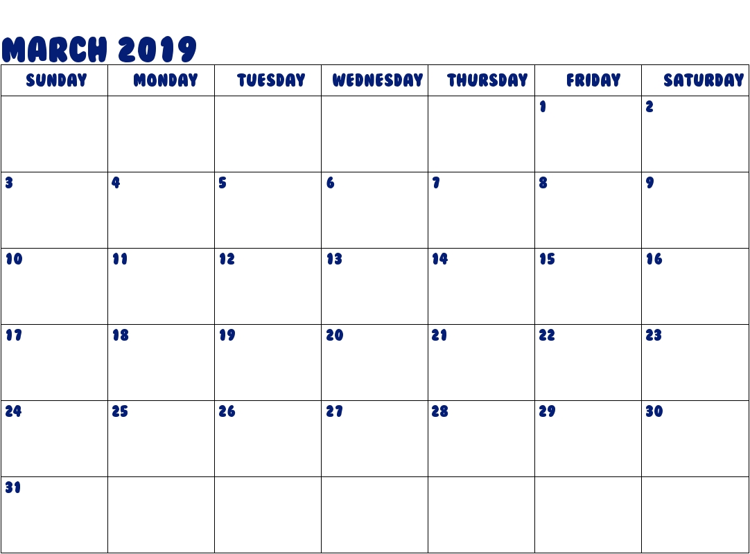 Editable March 2019 Calendar Word #march2019 #2019Calendar Calendar Template To Fill In And Print