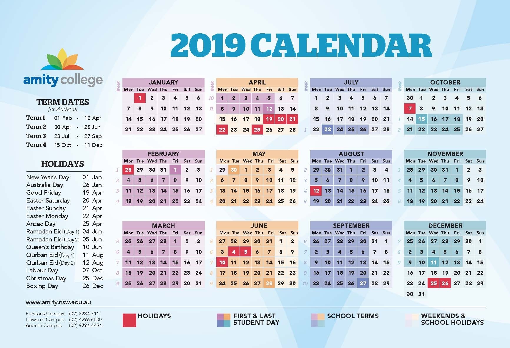 Event Calendar – Amity College School Calendar Nsw 2019