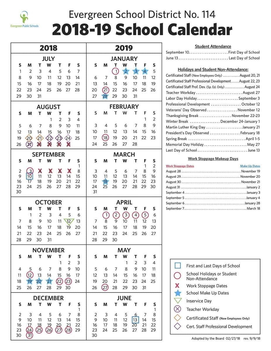 Evergreen School District Releases Post-Strike Class Calendar School Calendar Vancouver Wa