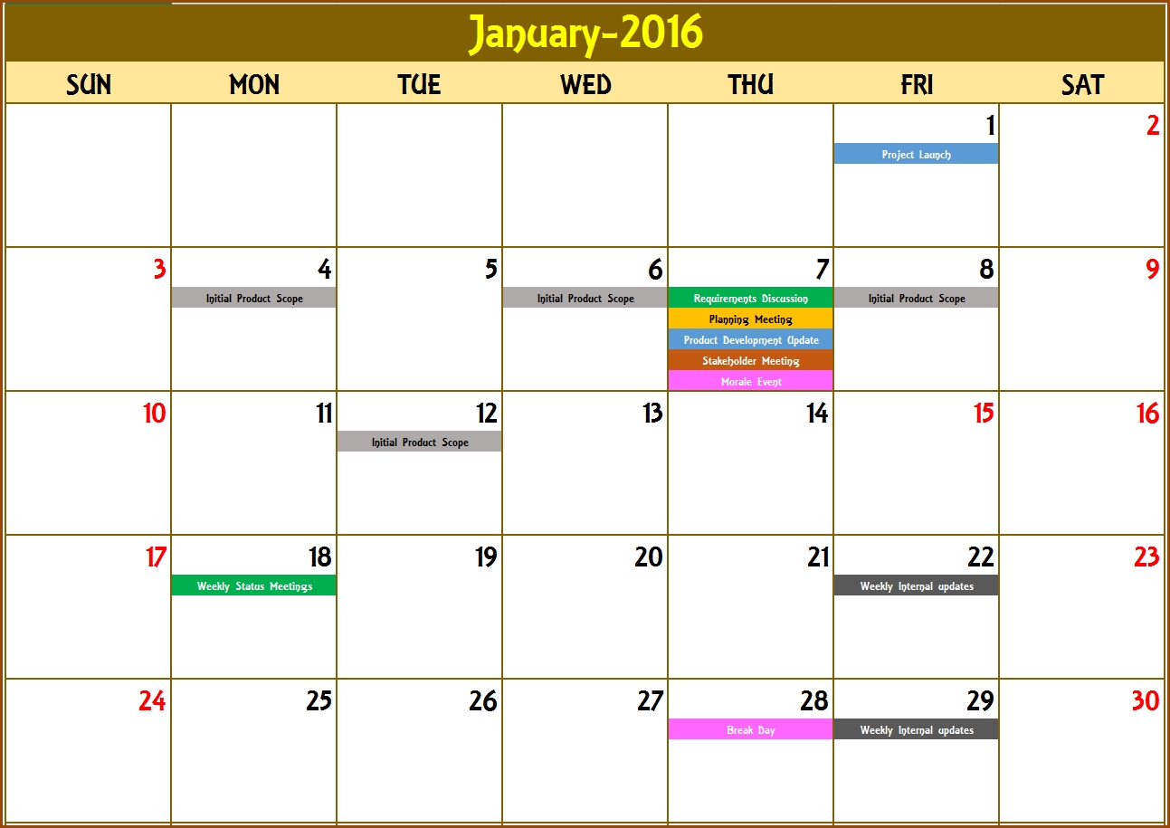 Excel Calendar Template - Excel Calendar 2019, 2020 Or Any Year T Minus Calendar Template