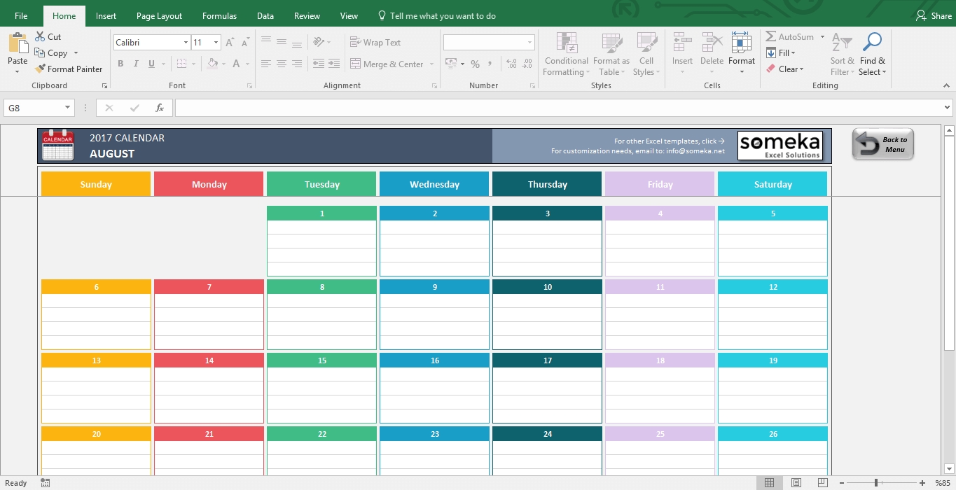 Excel Calendar Template - Free Printable Monthly Calendar Template Calendar Template To Use