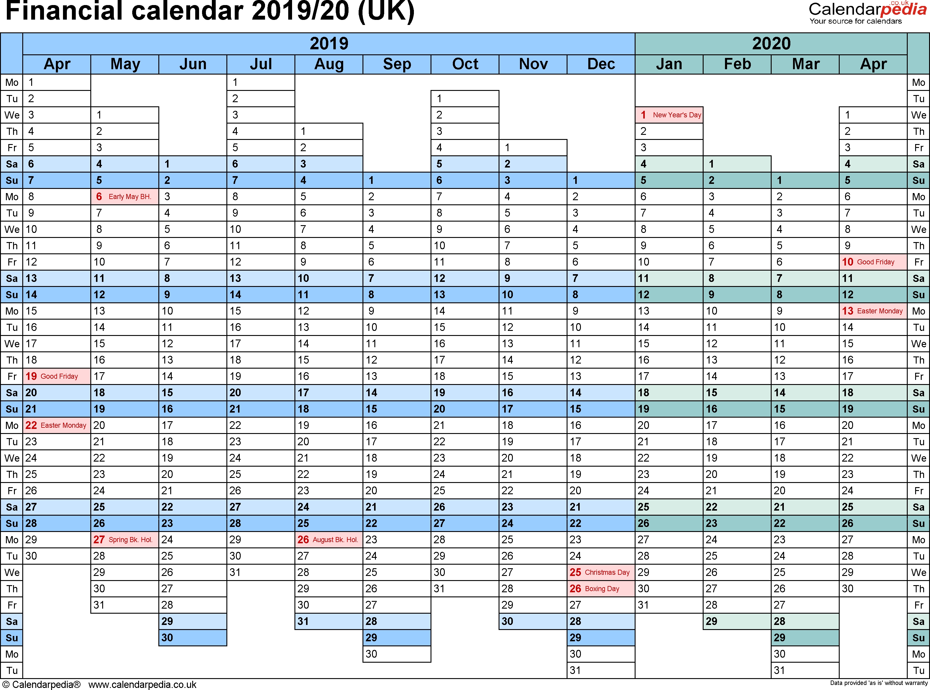 Financial Calendars 2019/20 (Uk) In Pdf Format Impressive 2020 Calendar Uk With Week Numbers