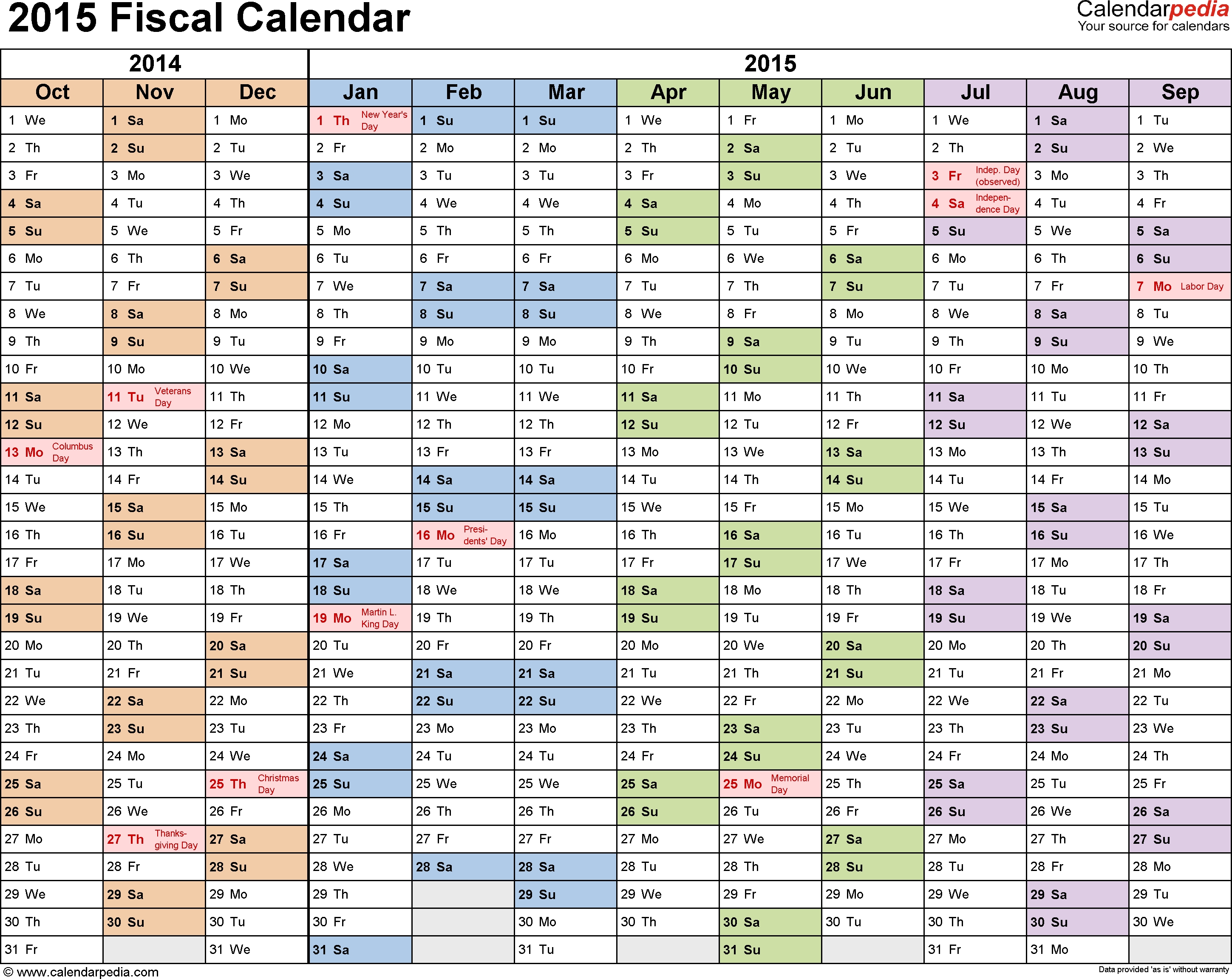 Fiscal Calendars 2015 As Free Printable Pdf Templates Months Of Year Calendar