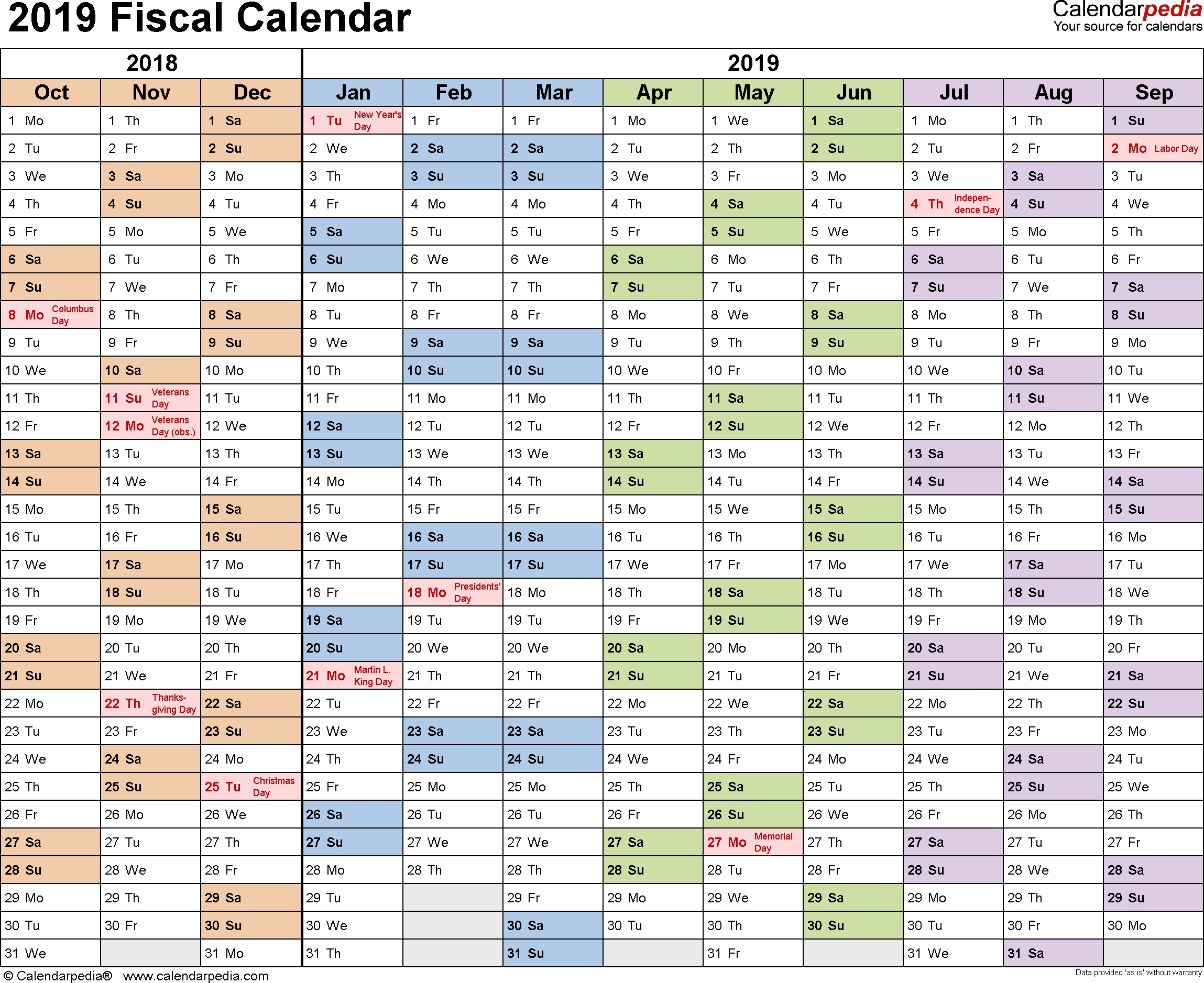 Fiscal Calendars 2019 As Free Printable Pdf Templates 2020 Fiscal Year Calendar