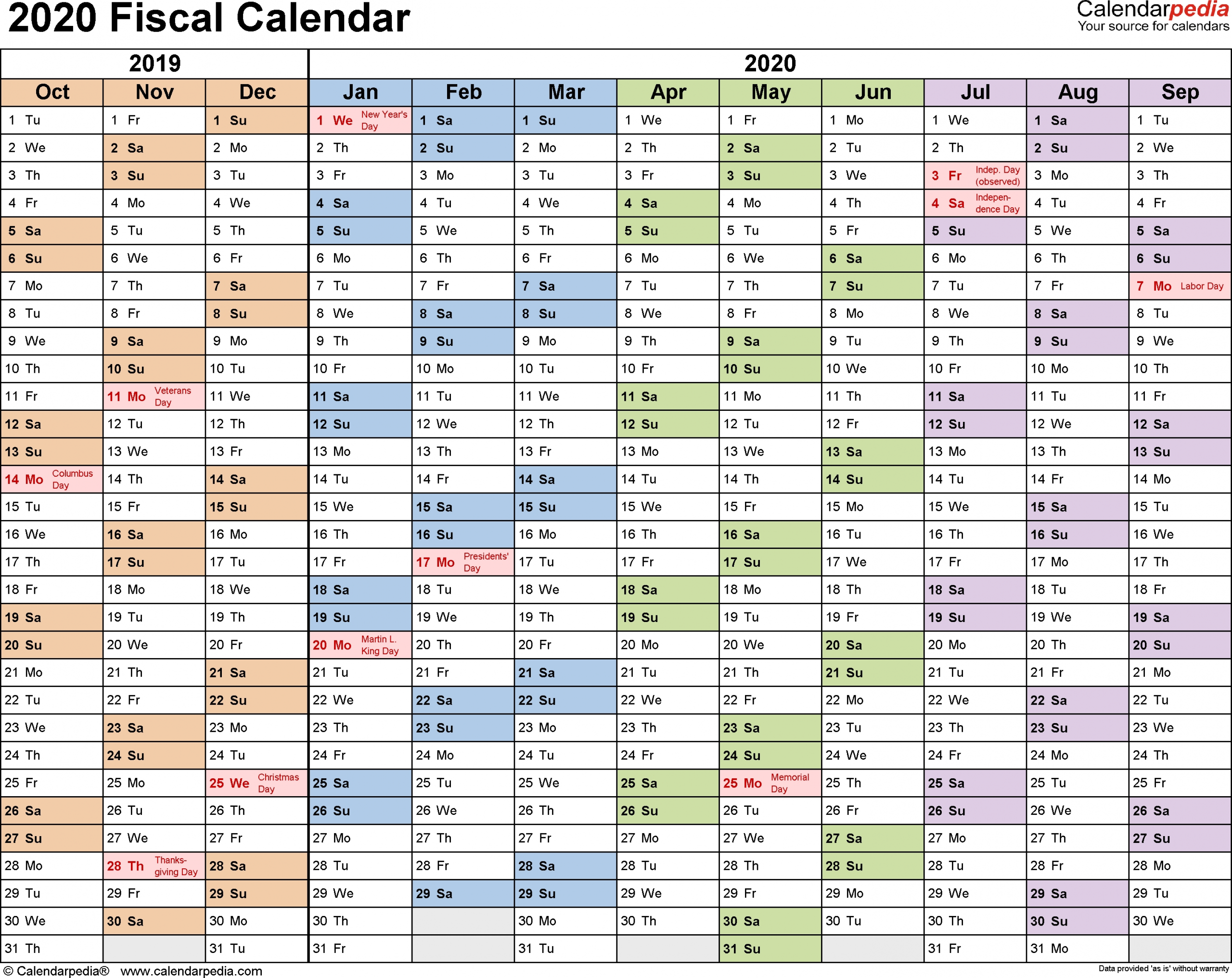 Fiscal Calendars 2020 As Free Printable Pdf Templates 2020 Fiscal Year Calendar