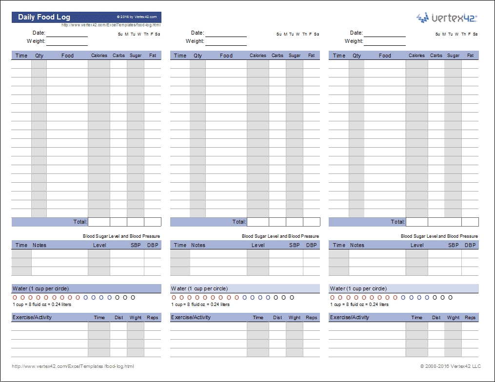 Food Log Template | Printable Daily Food Log Excel Calendar Template Vertex42