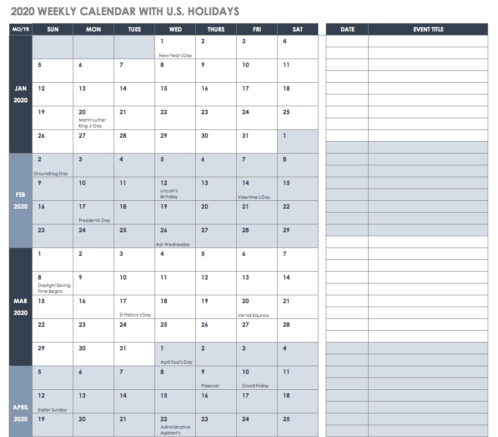 Free Blank Calendar Templates - Smartsheet Perky Blank Calendar Weekdays Only
