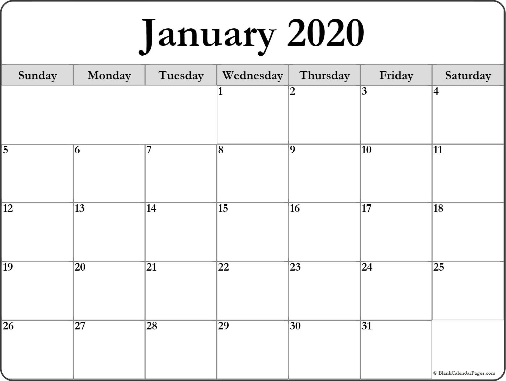 Free January 2020 Calendar Printable January 2020 Blank Calendar Free Printable Calendar January 2020