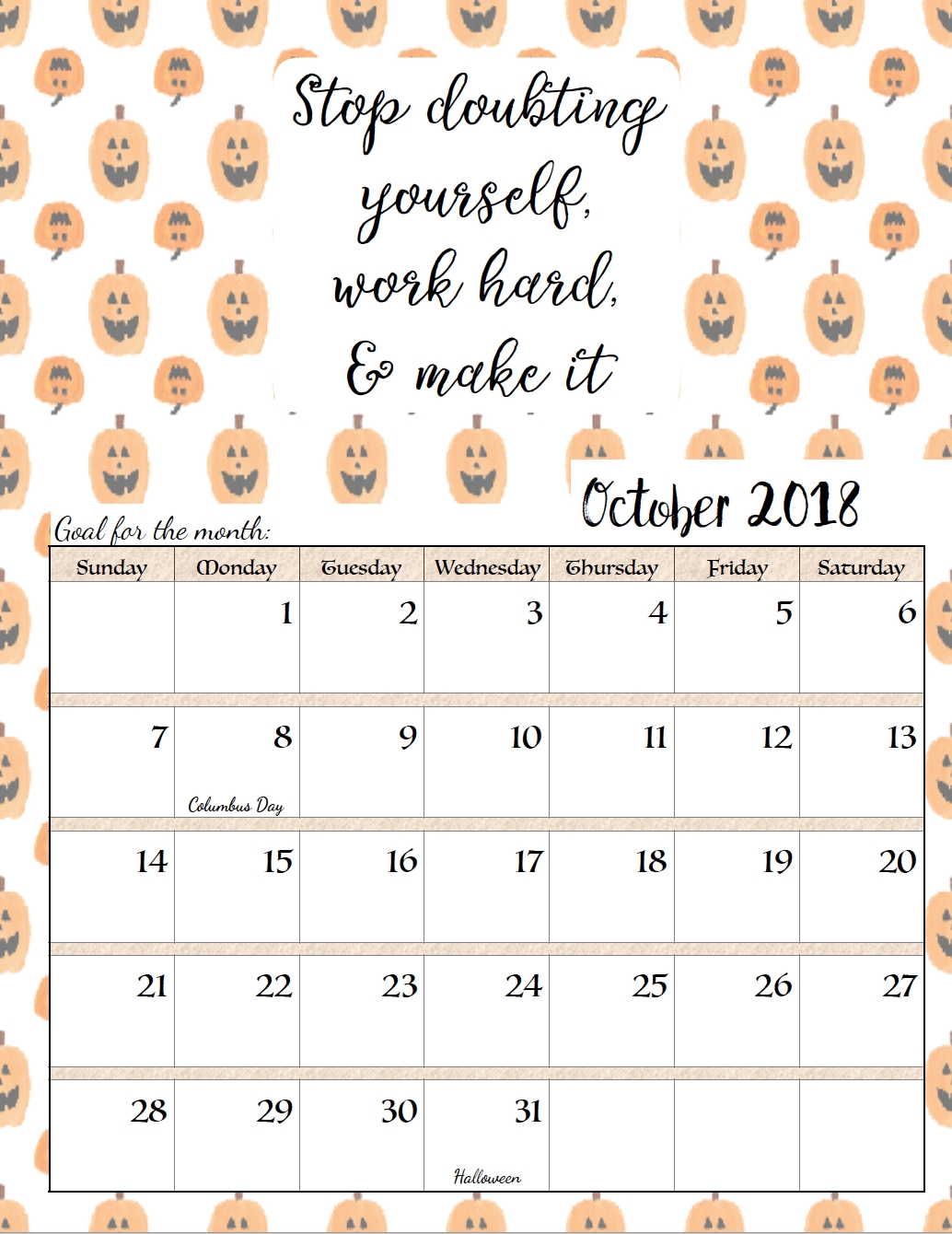 Free Printable 2018 Monthly Motivational Calendars | Calendars Printable Calendar 18 Month