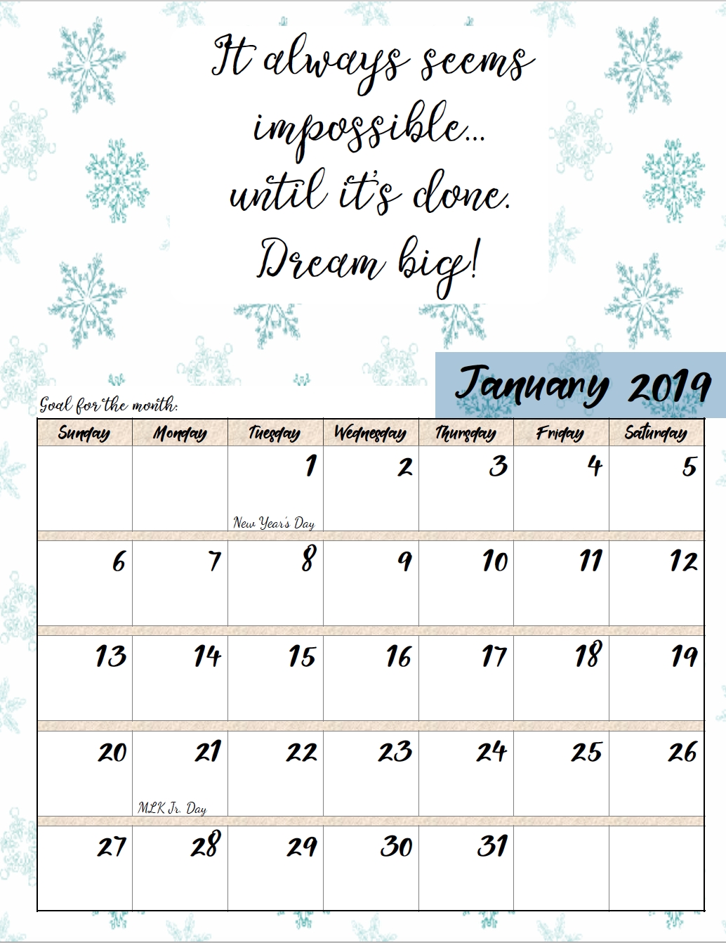 Free Printable 2019 Monthly Motivational Calendars C Program To Print Calendar Of Month July