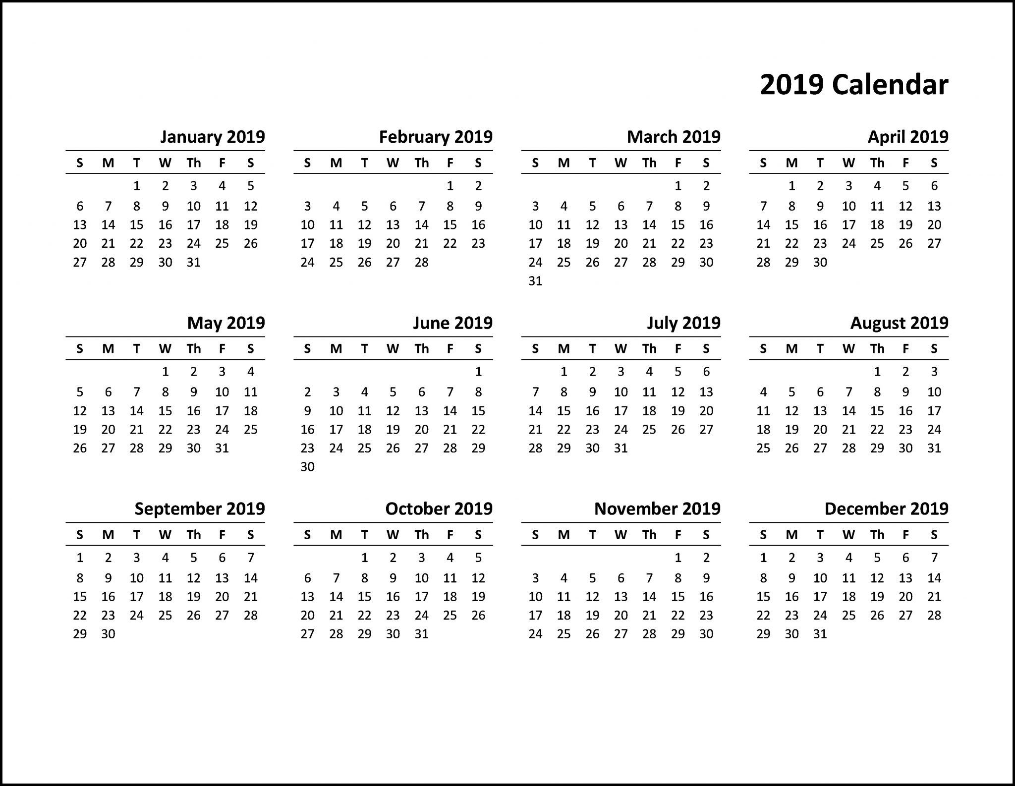 Free Printable Calendar 2019 Pdf | Top 10 Free 2019 Calendar Extraordinary Blank Yearly Calendar Template Pdf