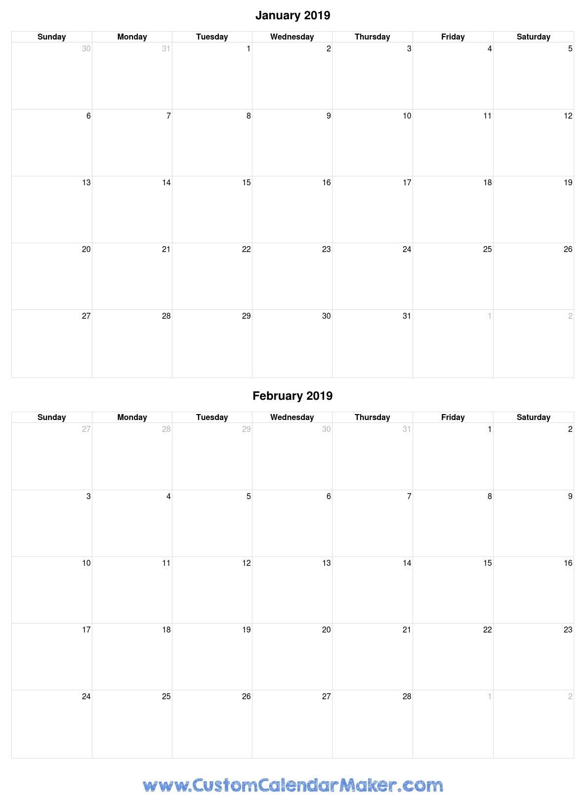 Free Printable Calendars, Blank Pdf Templates To Print A 2019 Calendar Print Calendar 2 Months