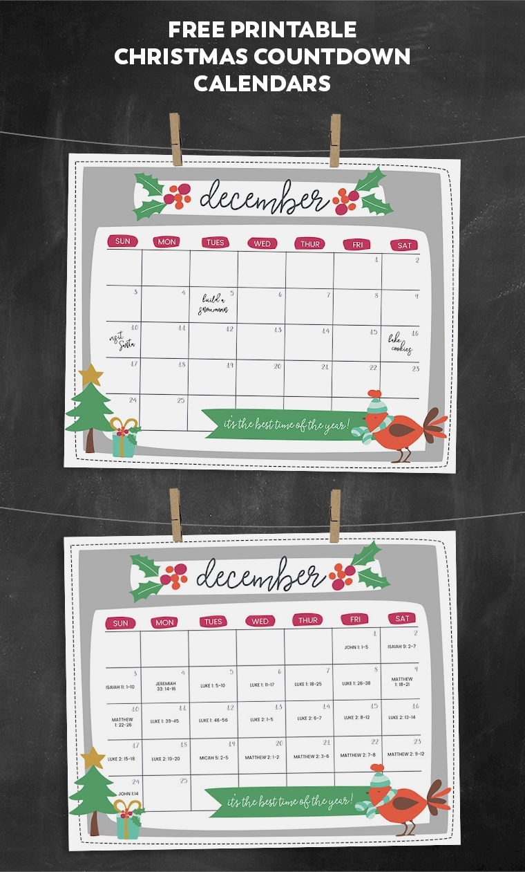 Free Printable Christmas Countdown Calendar For December | 2 Versions Countdown Calendar In Weeks