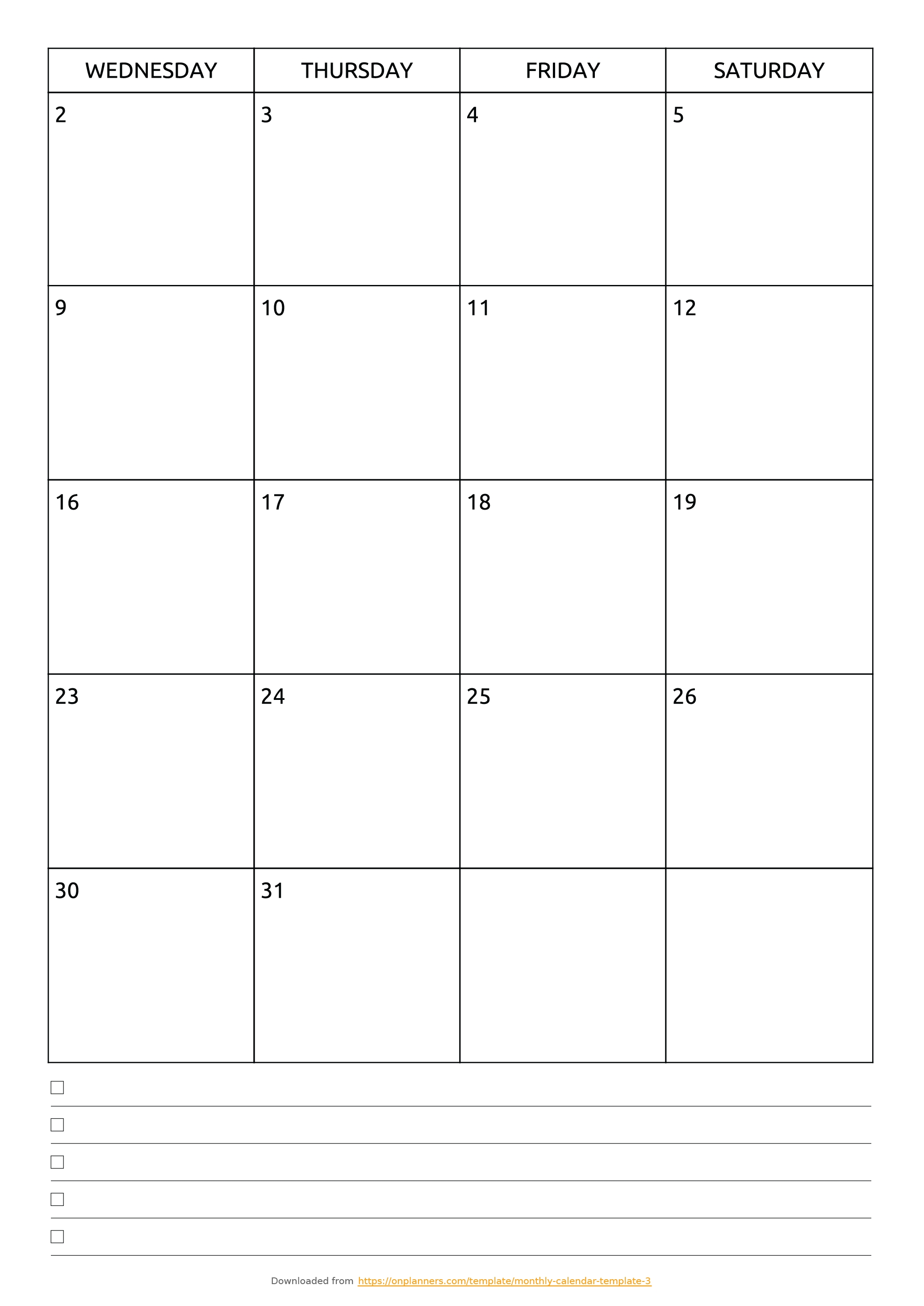Free Printable Monthly Calendar With Notes Pdf Download Calendar Template By Month
