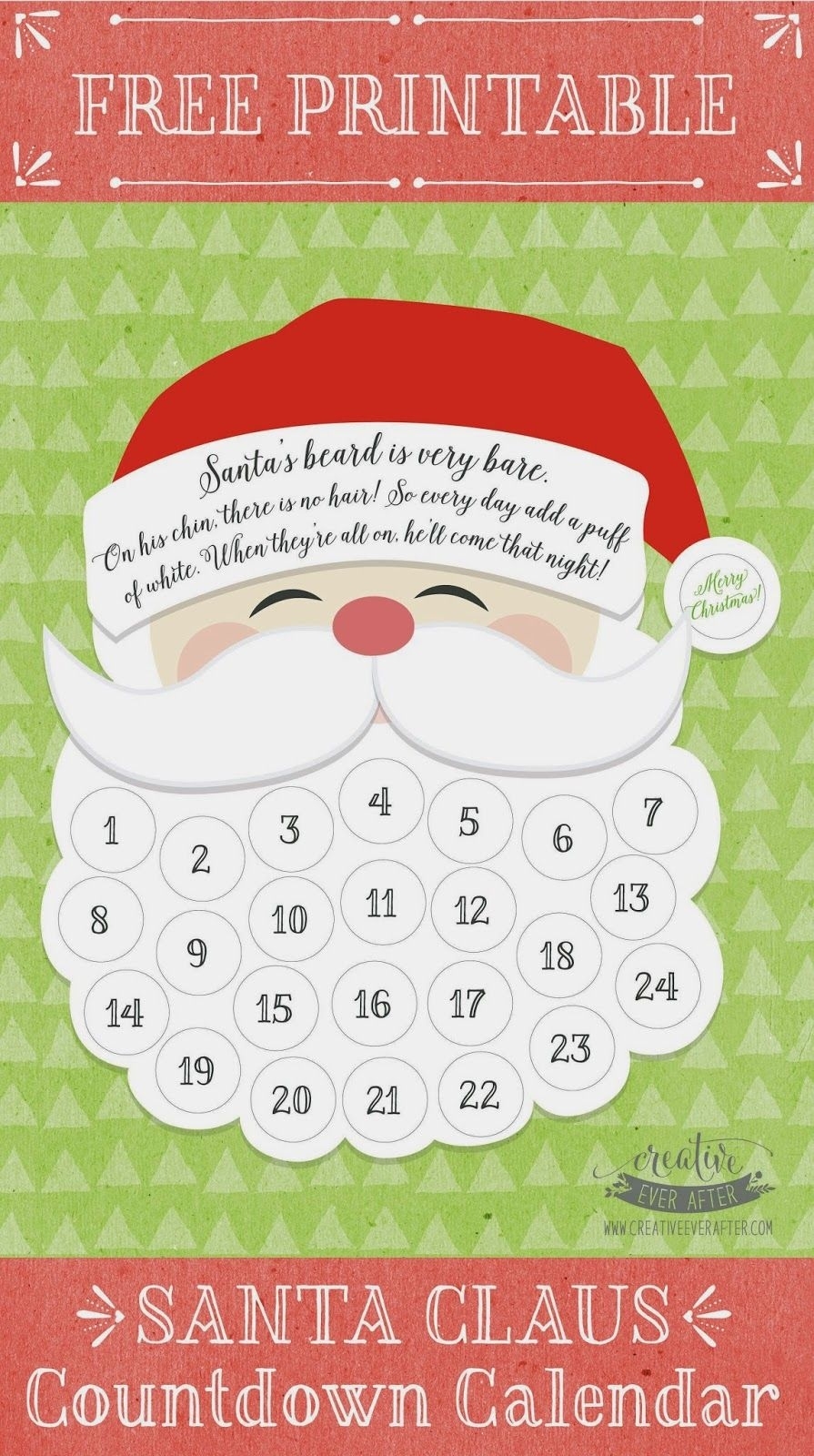 Free Printable} Santa Claus Beard Countdown Calendar | Printables Christmas Countdown Calendar 100 Days