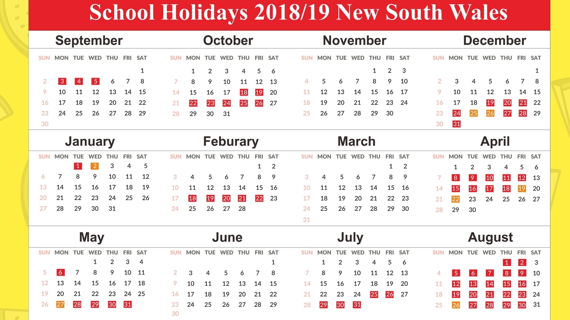 Free Printable School Holidays Calendar 2019 Nsw November 2018 Exceptional School Calendar Nsw 2019